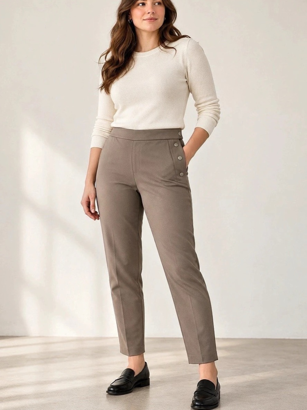 Wilfred Aritzia Taupe Side Snap Tapered Pants Size 10